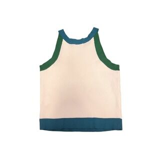 Q2 NWT White Vest Top with Blue and Green Block Color Trim - L